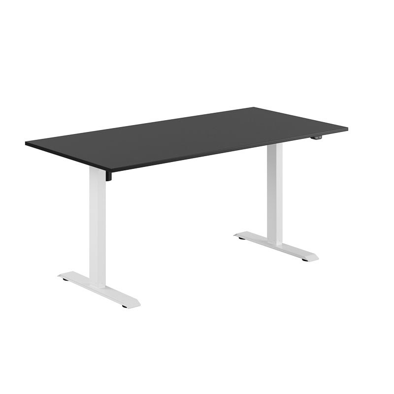 Höj och sänkbart skrivbord, 1-motorigt, vitt stativ, svart bordsskiva 160x80cm