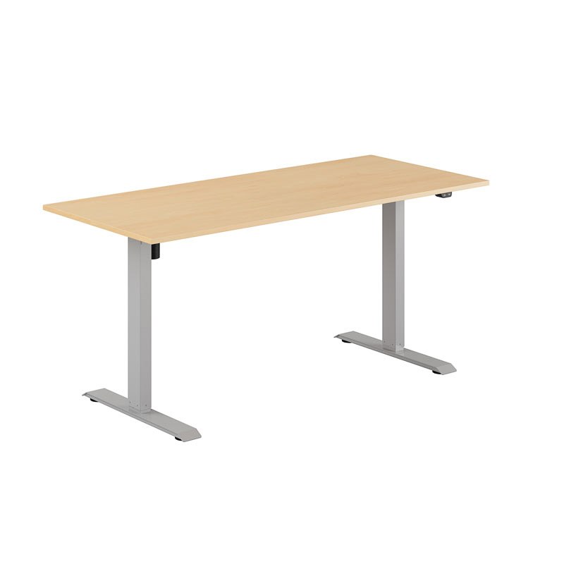 Höj och sänkbart skrivbord, 1-motorigt, grått stativ, bok bordsskiva 160x70cm