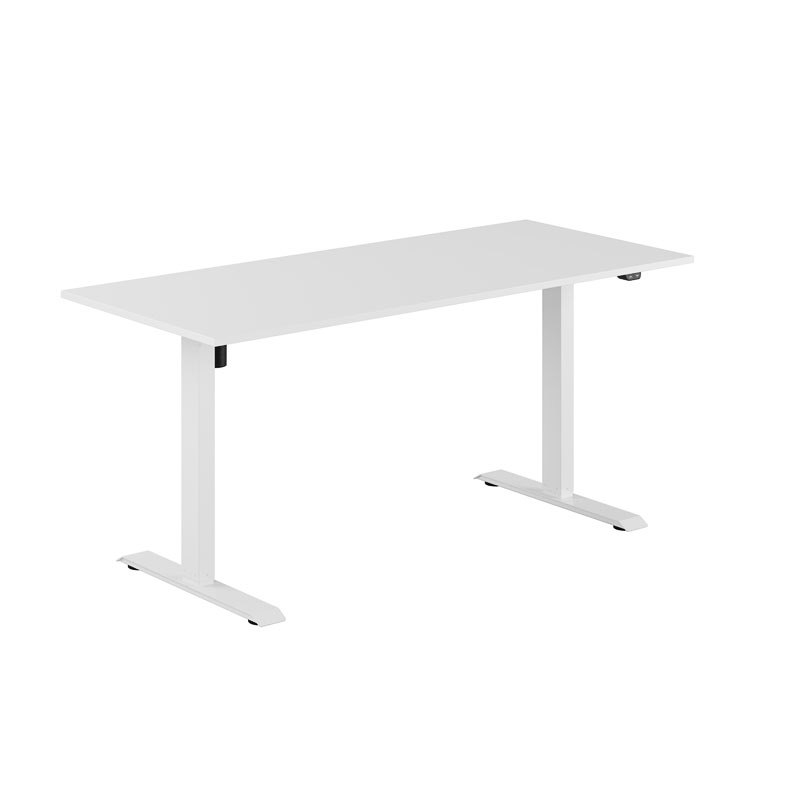 Höj och sänkbart skrivbord, 1-motorigt, vitt stativ, vit bordsskiva 160x70cm
