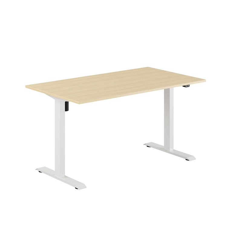 Höj och sänkbart skrivbord, 1-motorigt, vitt stativ, björk bordsskiva 140x80cm