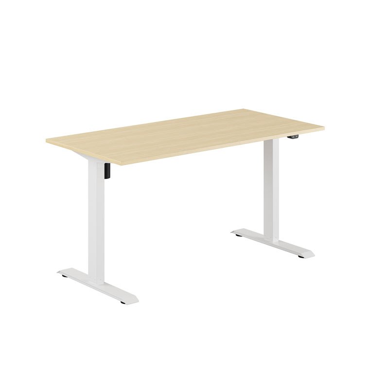 Höj och sänkbart skrivbord, 1-motorigt, vitt stativ, björk bordsskiva 140x70cm