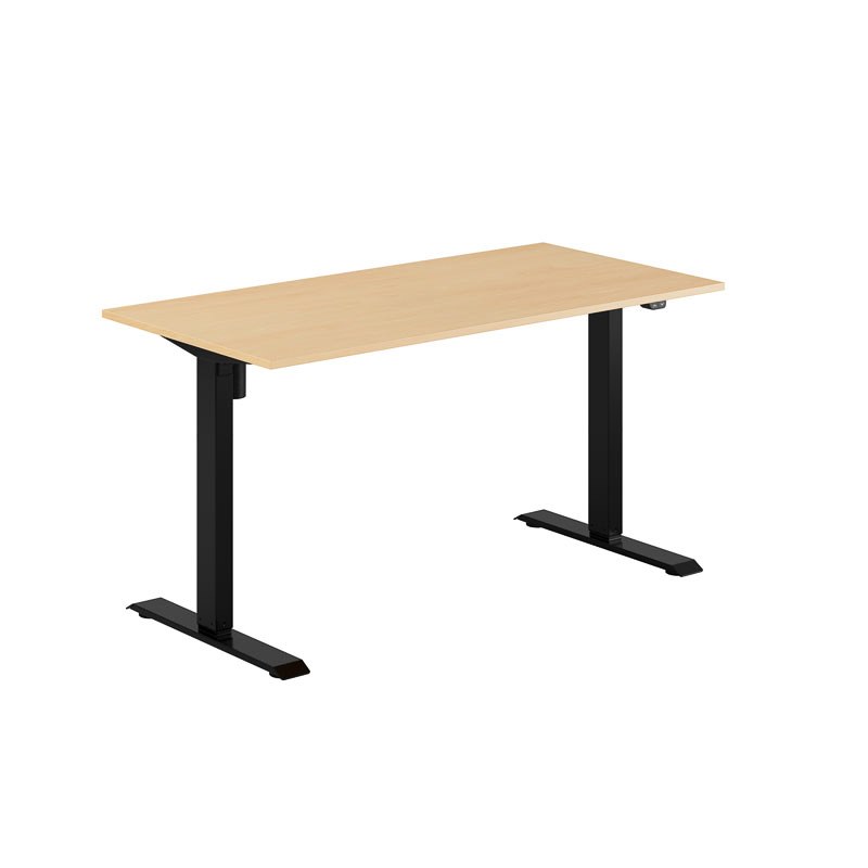 Höj och sänkbart skrivbord, 1-motorigt, svart stativ, bok bordsskiva 140x70cm