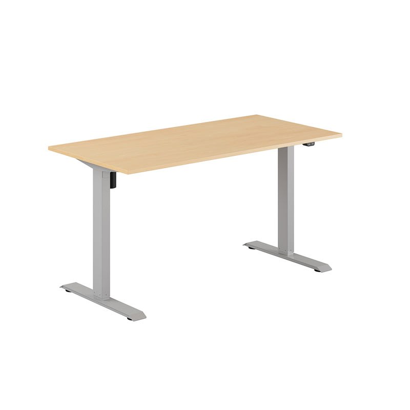 Höj och sänkbart skrivbord, 1-motorigt, grått stativ, bok bordsskiva 140x70cm