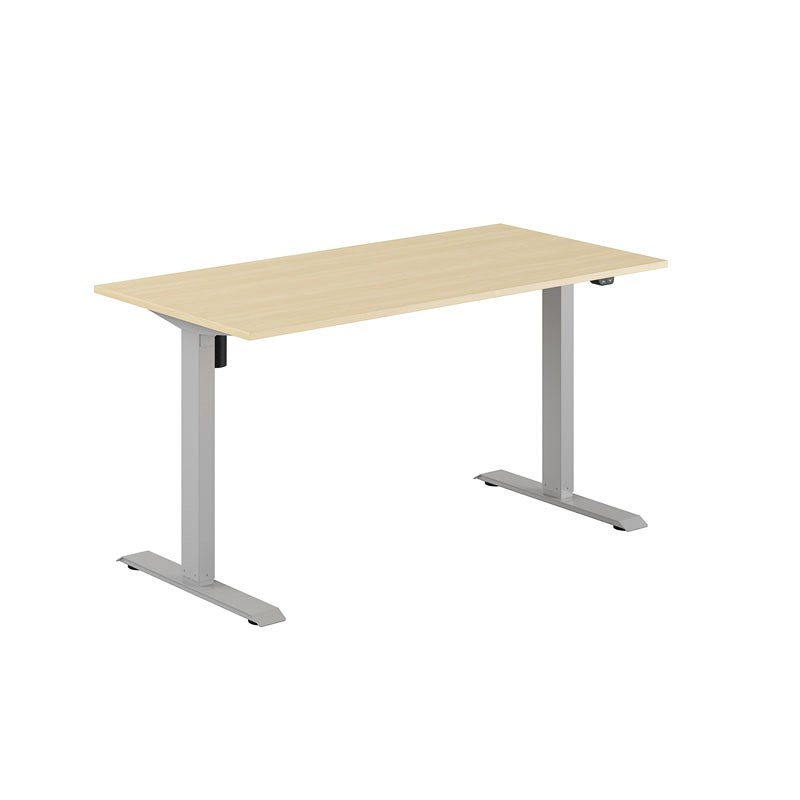 Höj och sänkbart skrivbord, 1-motorigt, grått stativ, björk bordsskiva 140x70cm