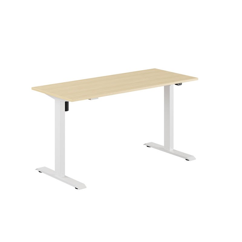 Höj och sänkbart skrivbord, 1-motorigt, vitt stativ, björk bordsskiva 140x60cm