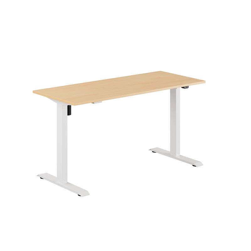 Höj och sänkbart skrivbord, 1-motorigt, vitt stativ, bok bordsskiva 140x60cm