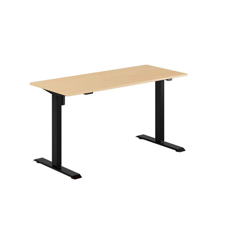 Höj och sänkbart skrivbord, 1-motorigt, svart stativ, bok bordsskiva 140x60cm