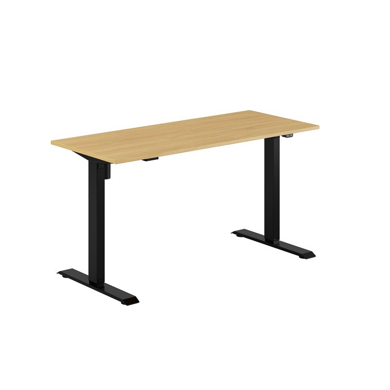 Höj och sänkbart skrivbord, 1-motorigt, svart stativ, ek bordsskiva 140x60cm