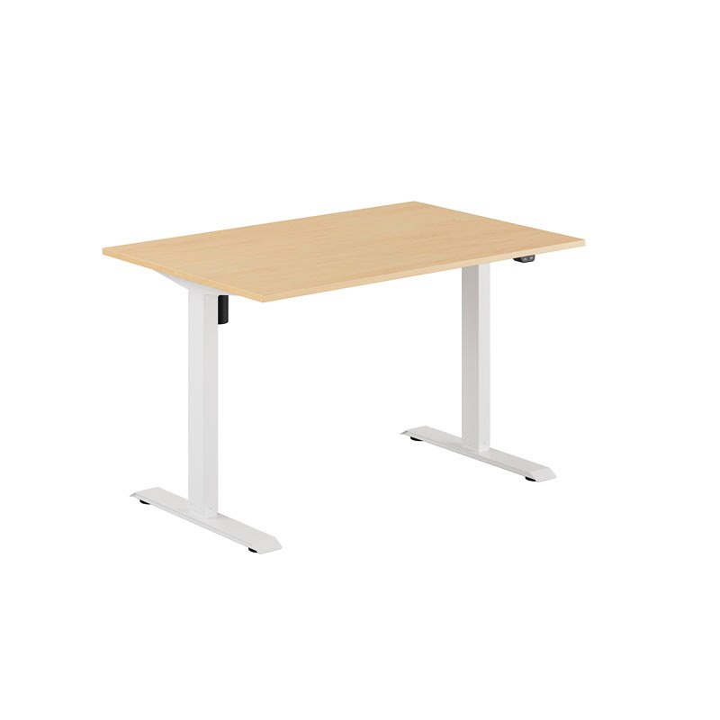 Höj och sänkbart skrivbord, 1-motorigt, vitt stativ, bok bordsskiva 120x80cm