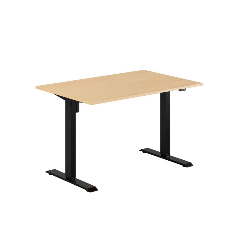 Höj och sänkbart skrivbord, 1-motorigt, svart stativ, bok bordsskiva 120x80cm
