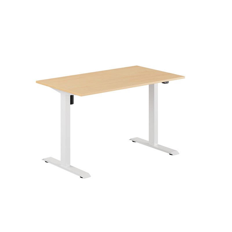 Höj och sänkbart skrivbord, 1-motorigt, vitt stativ, bok bordsskiva 120x70cm