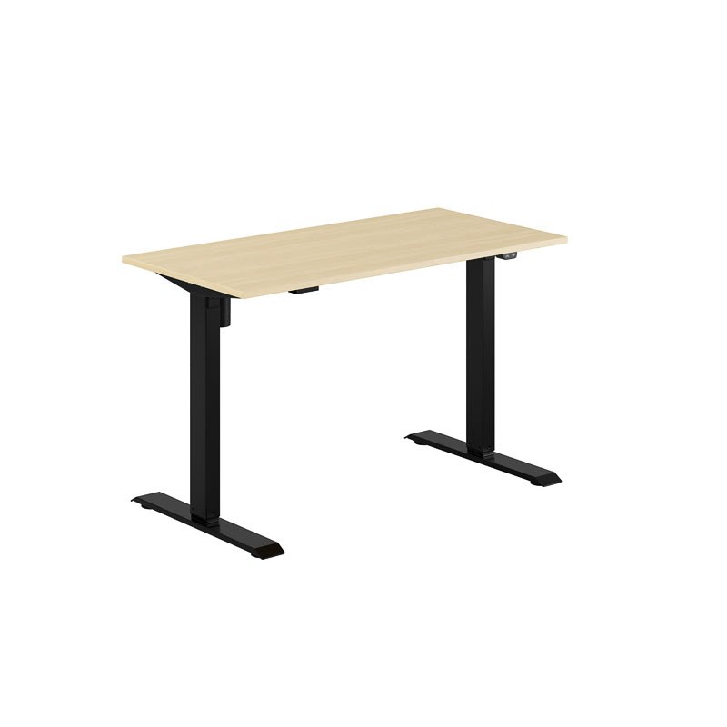 Höj och sänkbart skrivbord, 1-motorigt, svart stativ, björk bordsskiva 120x60cm