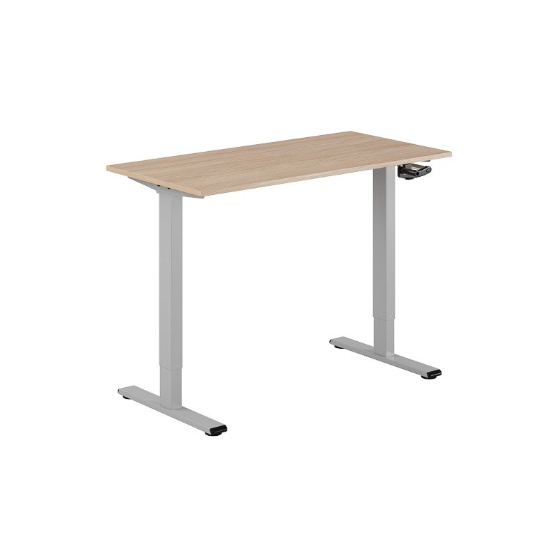 Höj och sänkbart skrivbord, vev, grått stativ, urban oak bordsskiva 120x60cm
