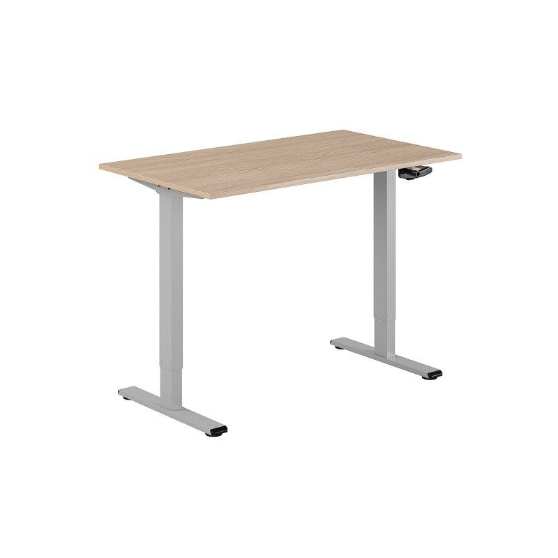 Höj och sänkbart skrivbord, vev, grått stativ, urban oak bordsskiva 120x70cm
