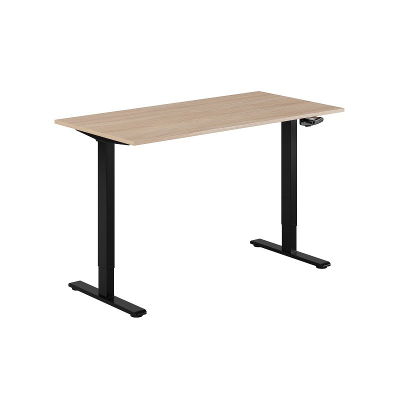 Höj och sänkbart skrivbord, vev, svart stativ, urban oak bordsskiva 140x70cm