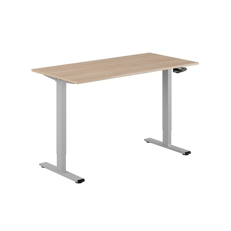 Höj och sänkbart skrivbord, vev, grått stativ, urban oak bordsskiva 140x70cm
