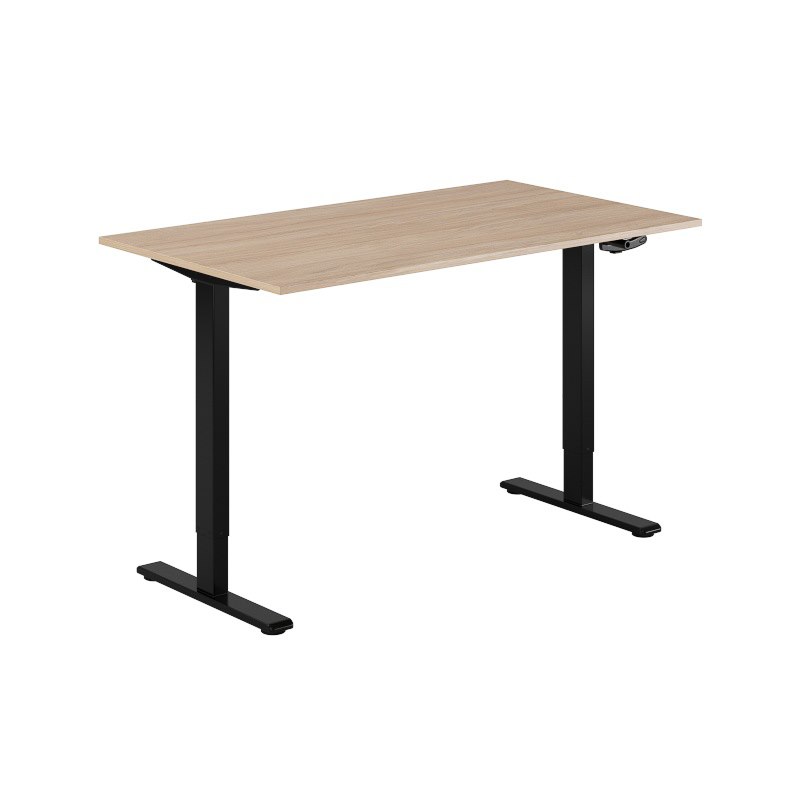 Höj och sänkbart skrivbord, vev, svart stativ, urban oak bordsskiva 140x80cm
