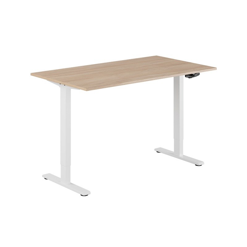Höj och sänkbart skrivbord, vev, vitt stativ, urban oak bordsskiva 140x80cm