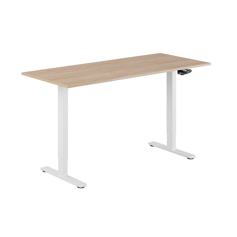 Höj och sänkbart skrivbord, vev, vitt stativ, urban oak bordsskiva 160x70cm