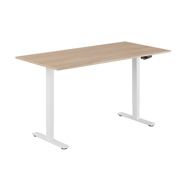 Höj och sänkbart skrivbord, vev, vitt stativ, urban oak bordsskiva 160x80cm