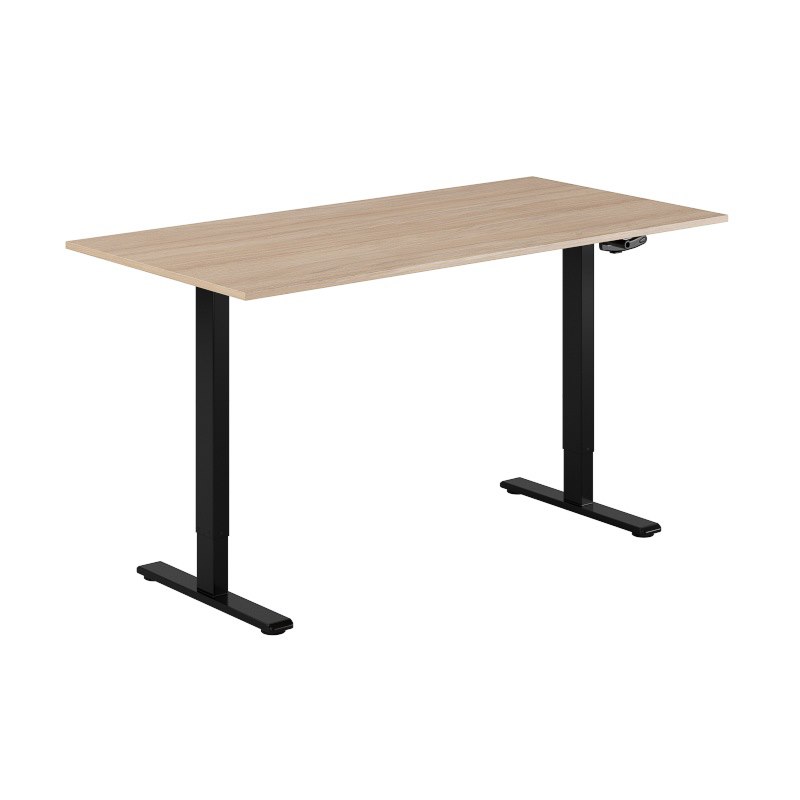 Höj och sänkbart skrivbord, vev, svart stativ, urban oak bordsskiva 160x80cm
