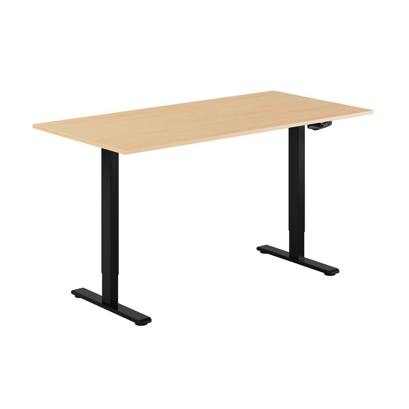 Höj och sänkbart skrivbord, vev, svart stativ, bok bordsskiva 160x80cm
