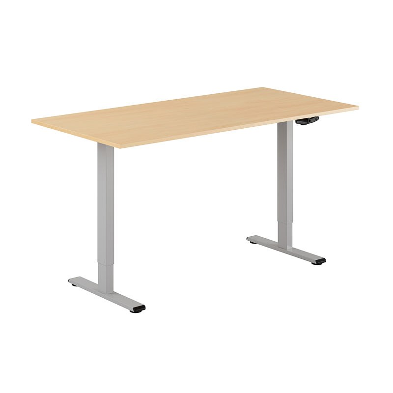 Höj och sänkbart skrivbord, vev, grått stativ, bok bordsskiva 160x80cm