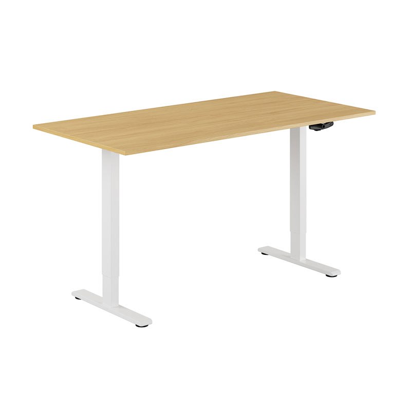 Höj och sänkbart skrivbord, vev, vitt stativ, ek bordsskiva 160x80cm 39801