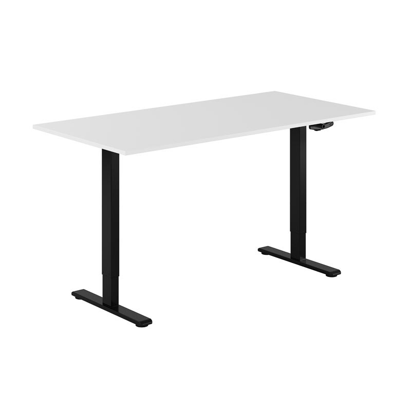 Höj och sänkbart skrivbord, vev, svart stativ, vit bordsskiva 160x80cm