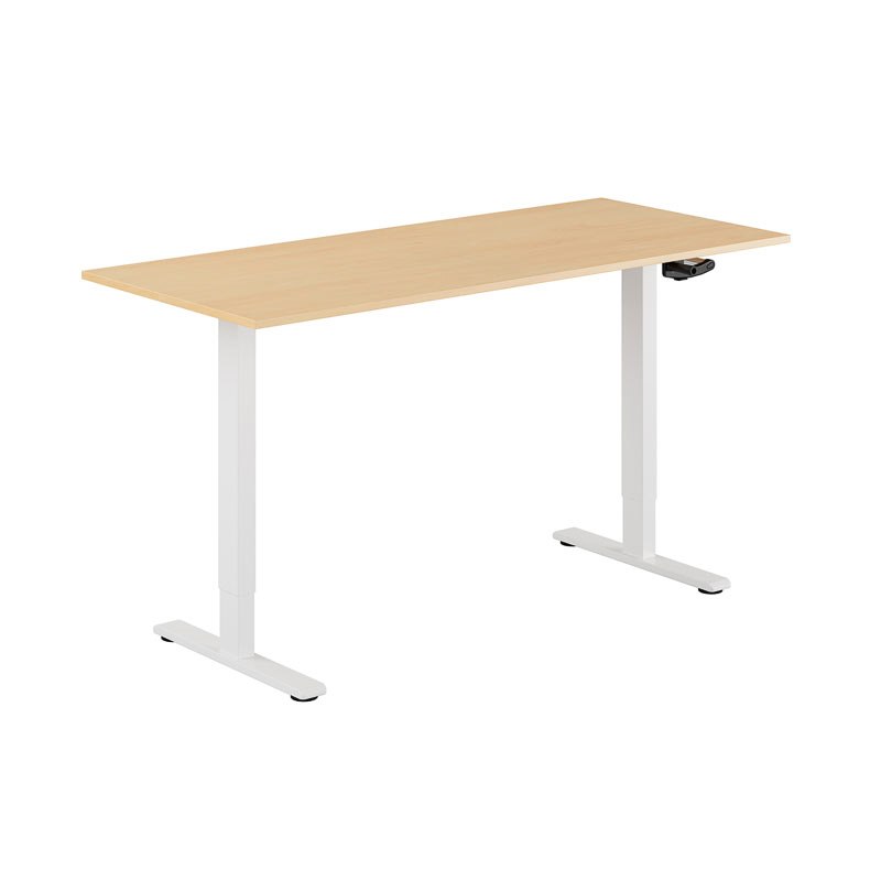Höj och sänkbart skrivbord, vev, vitt stativ, bok bordsskiva 160x70cm