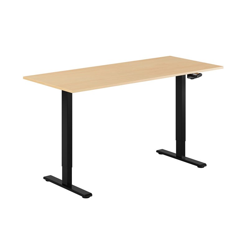 Höj och sänkbart skrivbord, vev, svart stativ, bok bordsskiva 160x70cm