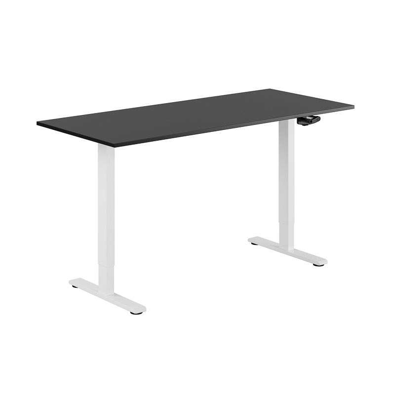 Höj och sänkbart skrivbord, vev, vitt stativ, svart bordsskiva 160x70cm
