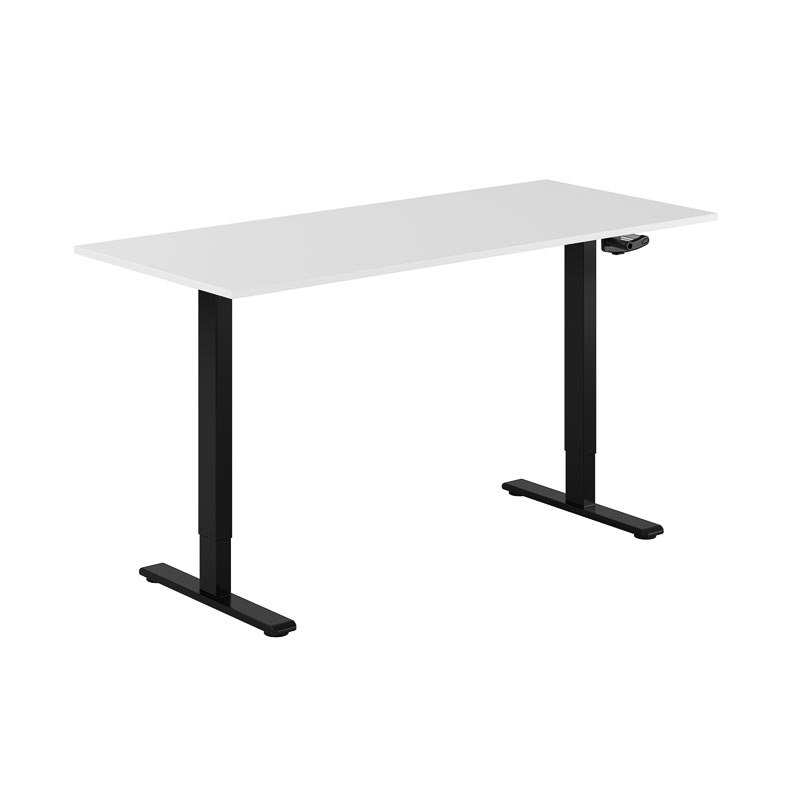 Höj och sänkbart skrivbord, vev, svart stativ, vit bordsskiva 160x70cm