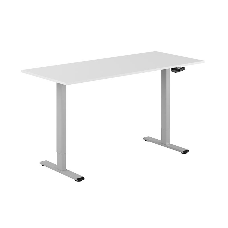 Höj och sänkbart skrivbord, vev, grått stativ, vit bordsskiva 160x70cm