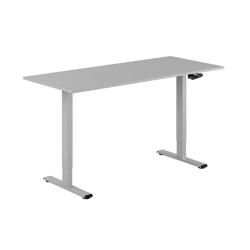 Höj och sänkbart skrivbord, vev, grått stativ, grå bordsskiva 160x70cm