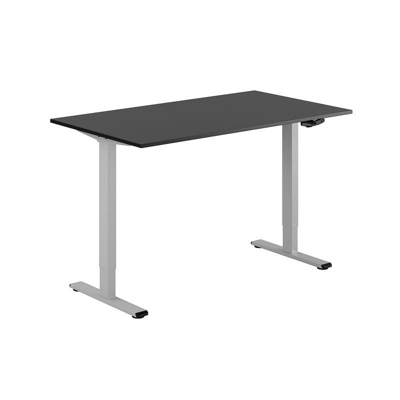 Höj och sänkbart skrivbord, vev, grått stativ, svart bordsskiva 140x80cm 39697