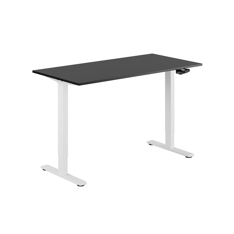 Höj och sänkbart skrivbord, vev, vitt stativ, svart bordsskiva 140x70cm 39816