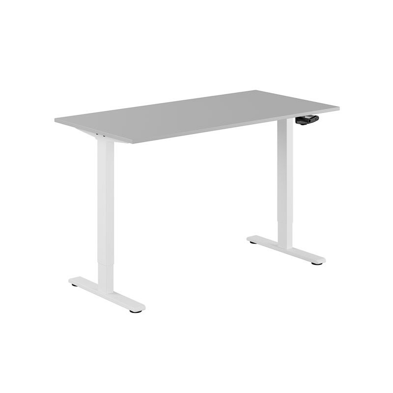 Höj och sänkbart skrivbord, vev, vitt stativ, grå bordsskiva 140x70cm 39806