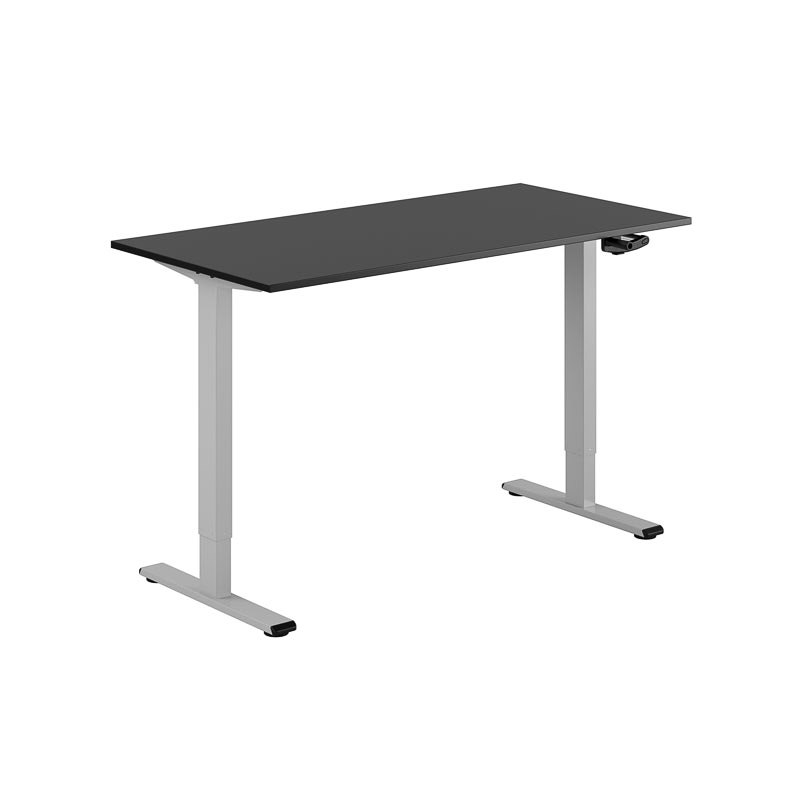 Höj och sänkbart skrivbord, vev, grått stativ, svart bordsskiva 140x70cm 39696