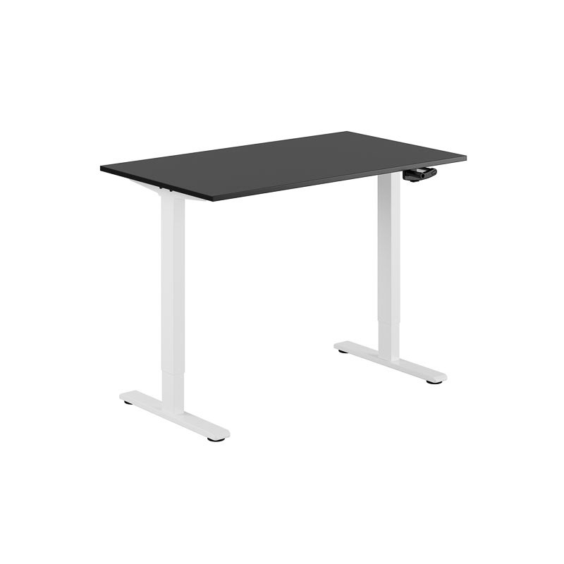 Höj och sänkbart skrivbord, vev, vitt stativ, svart bordsskiva 120x70cm 39813