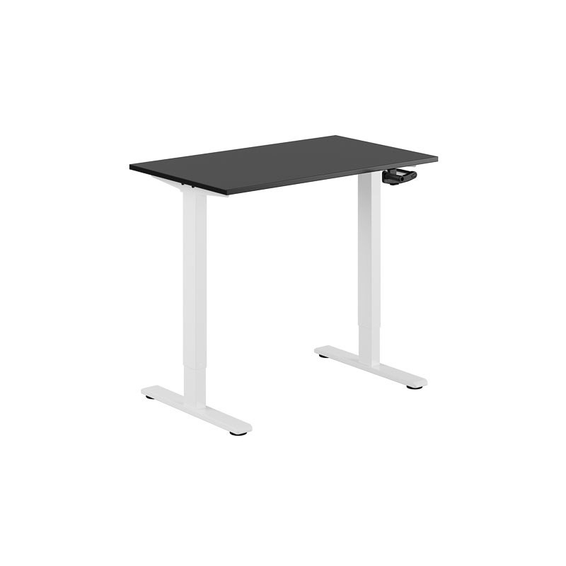 Höj och sänkbart skrivbord, vev, vitt stativ, svart bordsskiva 100x60cm