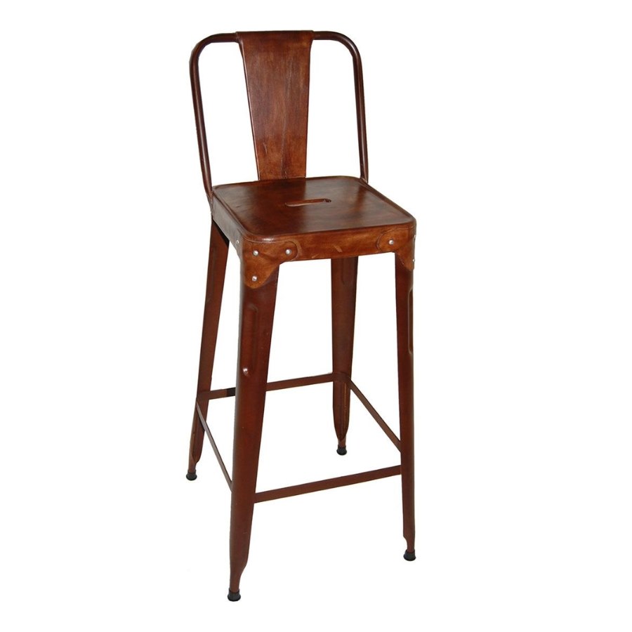Barstol, Copenhagen, sh. 77 cm, rost/läder