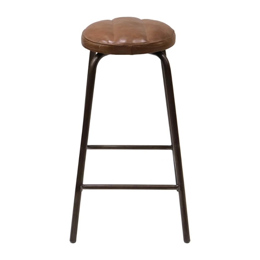 Barpall Brooklyn rund, sh. 78 cm, brunt läder