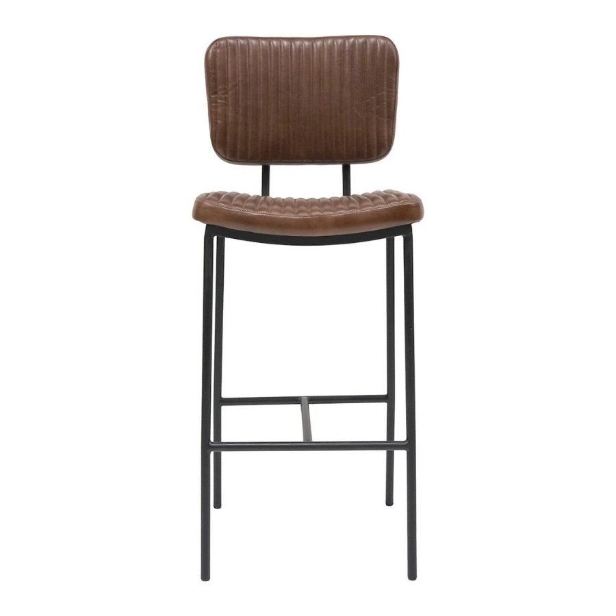 Barstol Astoria, quiltat läder, sh. 75 cm, brun