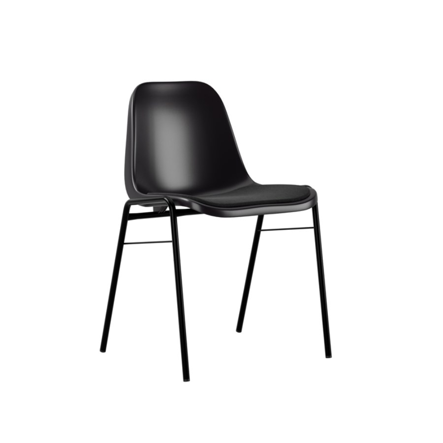 Stol Bella, stapelbar med tygklädd sits, sh. 46 cm, svart/svart