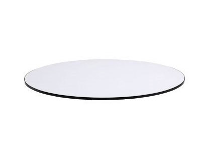 Rund bordsskiva med plywood kärna, vit ljuddämpande PVC yta, svart kantlist, dia 180 cm