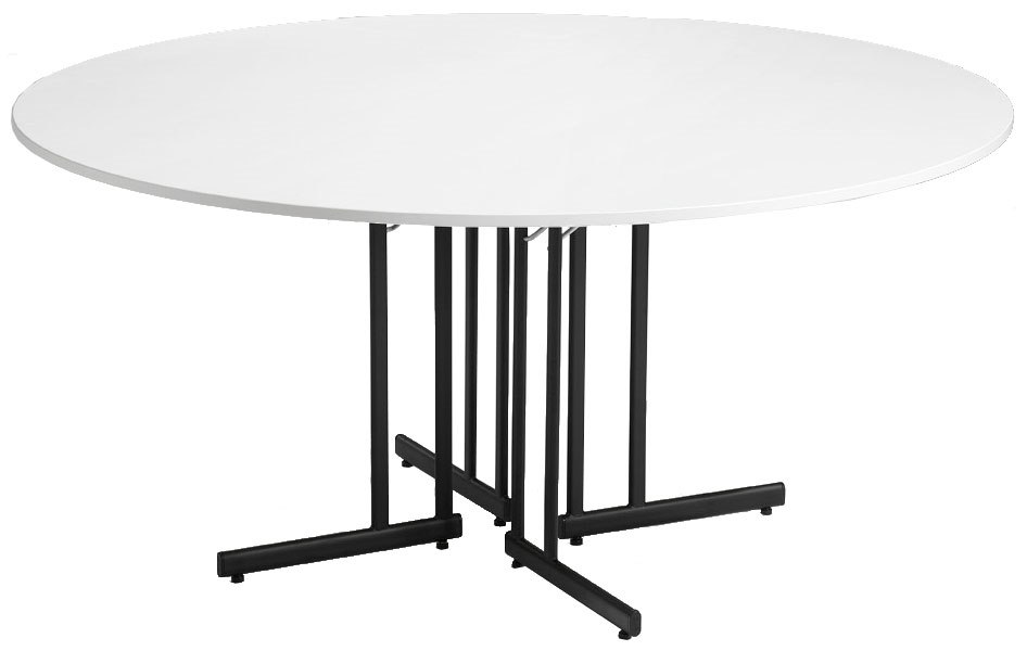 Bankett style dia 160 cm, vit laminatskiva svart ställning