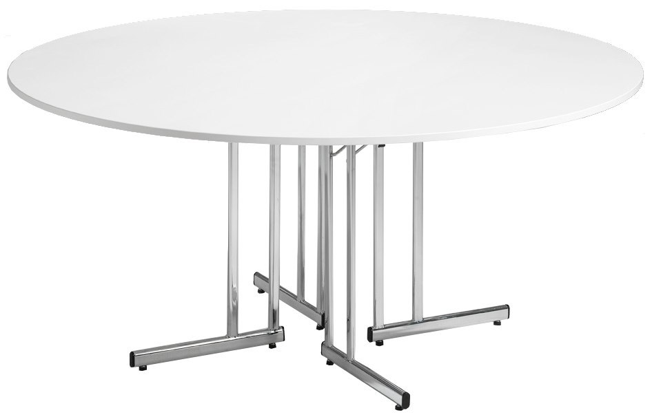 Bankett style dia 160 cm, vit laminatskiva kromad ställning