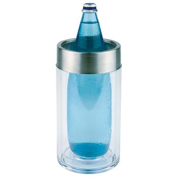 Flaskkylare, klar plast, kant i mattpolerat rostfritt stål, dubbel vägg, D: 11,5/9,5cm, höjd: 23cm