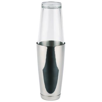Boston shaker i två delar, rostfritt stål, spegelpolerad, glas, stapelbar, 700+400ml, D:9cm